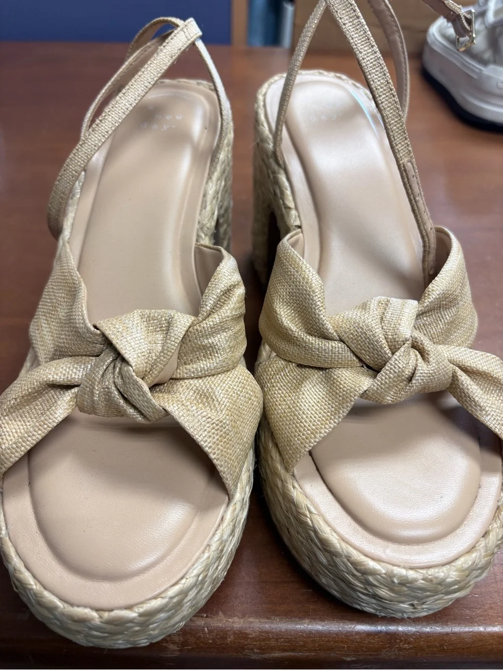 a new day Tan Knotted Espadrille Platform Slingback Wedges